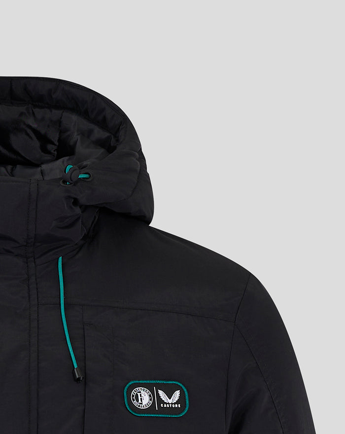 Feyenoord x Castore men's black winter jacket with teal drawcord and chest badge