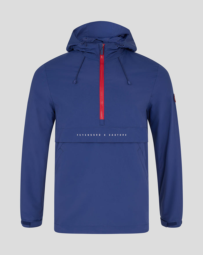 Blue Feyenoord x Castore men's anorak with red center zipper and hood