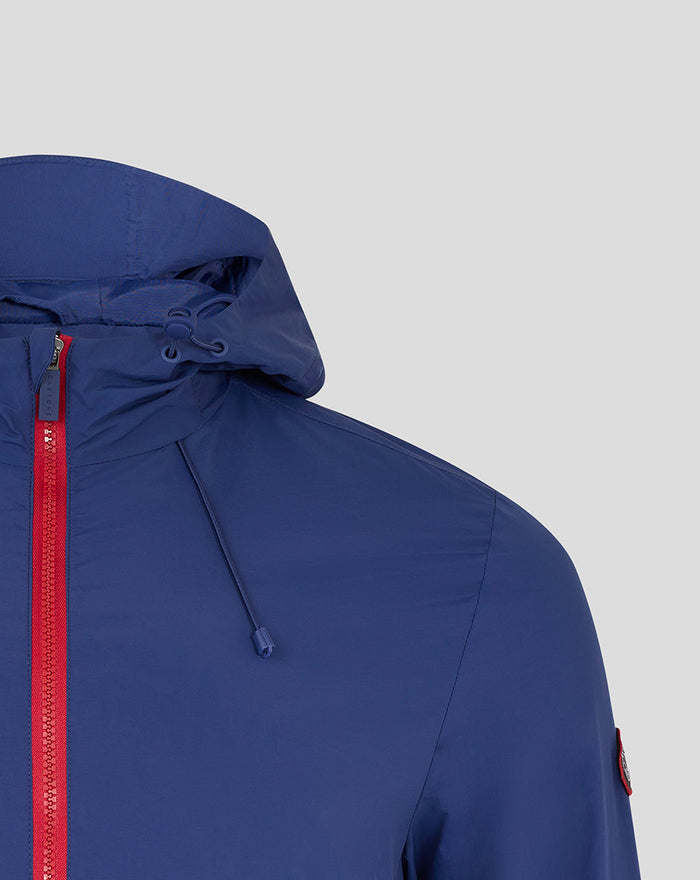 Blue Feyenoord Castore men's anorak close-up of hood and red front zipper