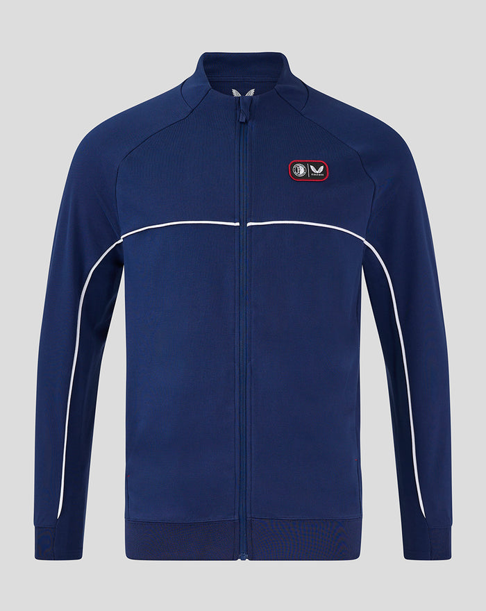 Navy FEYENOORD x CASTORE training top for men with full zip, white piping and a crest badge on the chest.