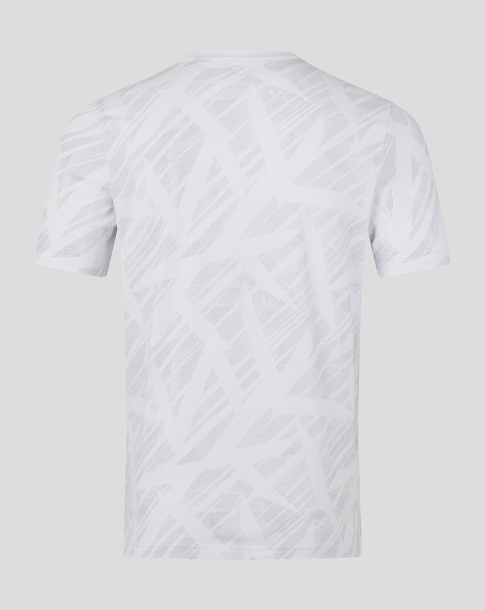 Back view of white Feyenoord Castore T shirt with abstract geometric pattern