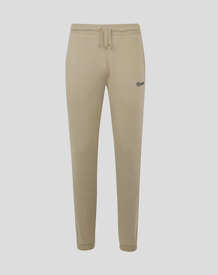 Men's taupe grey Feyenoord joggers with a drawstring waist and small logo on the thigh.