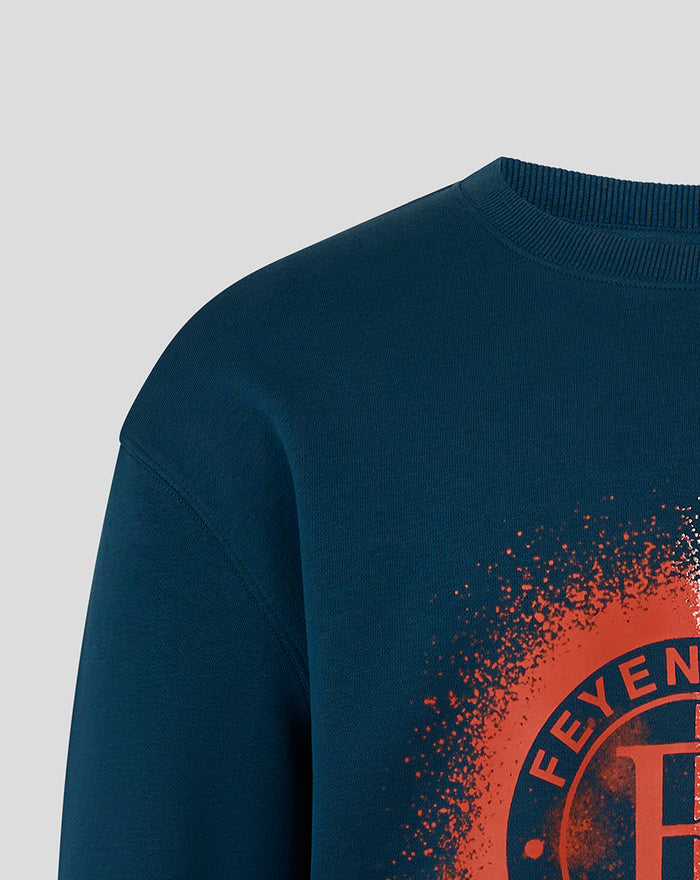 Blue FEYENOORD contemporary sweatshirt for men with a large circular orange and navy emblem on the chest