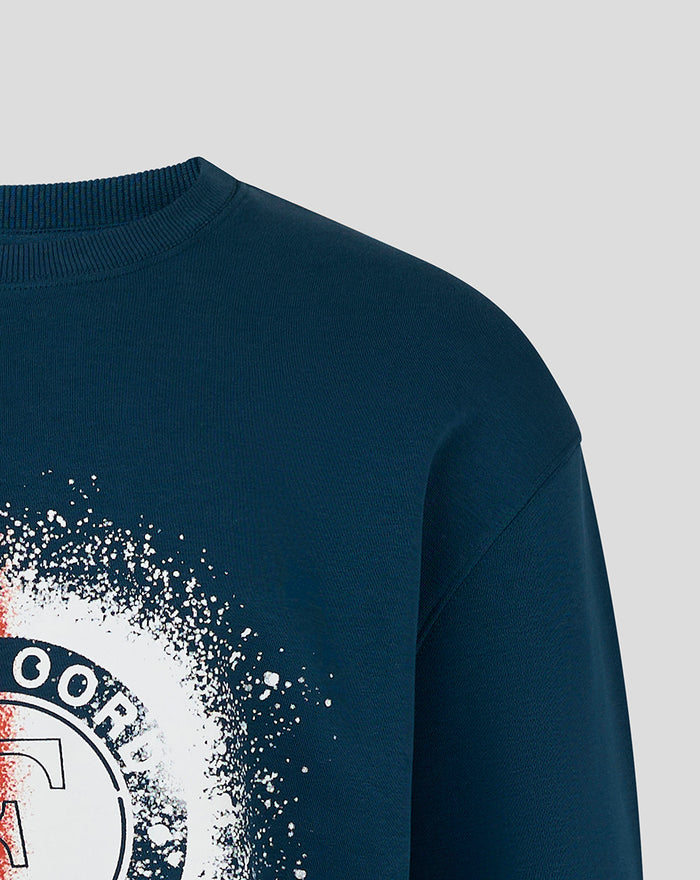 Blue FEYENOORD contemporary sweatshirt for men with a splatter circular logo on the chest and a ribbed crew neck