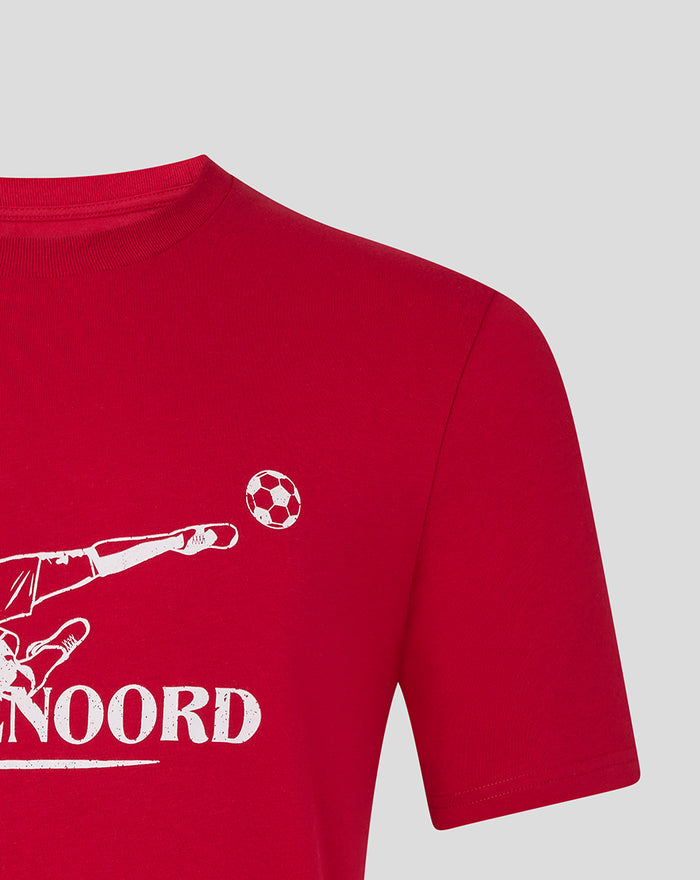 Red Feyenoord Volley T shirt for adults with a white graphic of a hand pointing toward a small ball and FEYENOORD text
