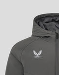 Grey hooded Feyenoord coaches training jacket with Castore logo on the chest
