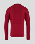 Achterkant van rode Feyenoord Travel crewneck sweater met subtiel clublogo zichtbaar onderaan