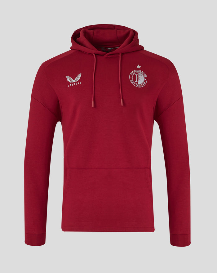 Red Feyenoord Travel Overhead Hoody unisex with Castore logo and club crest on the chest and hood