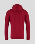 Back view of red Feyenoord travel hoodie with hood and clean design.
