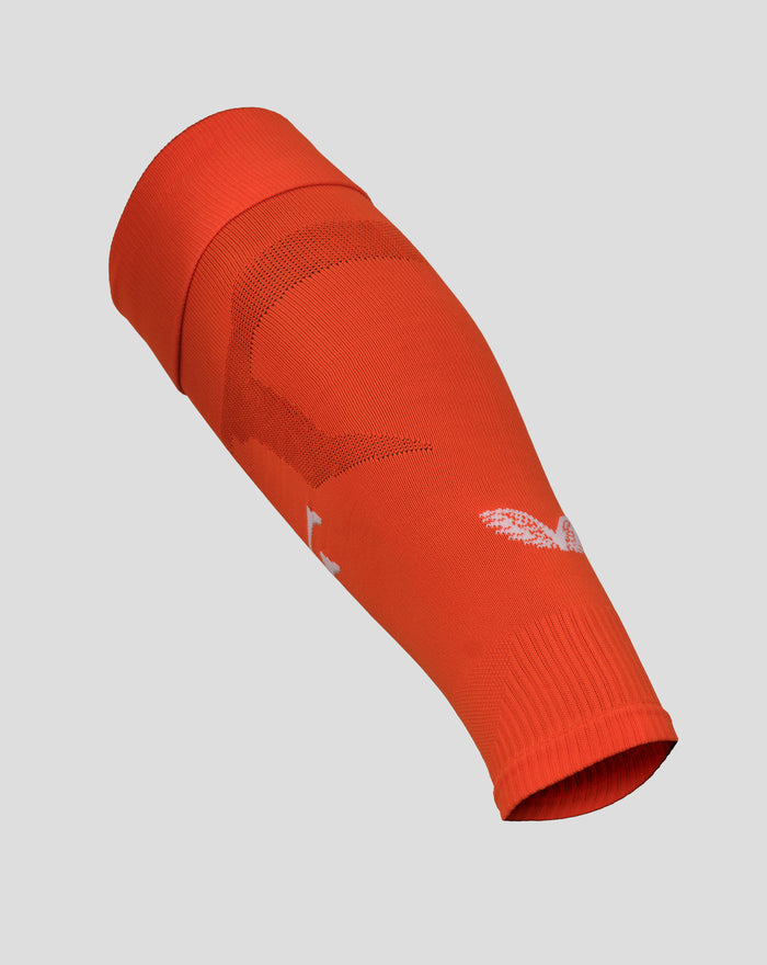 Bright orange footless Feyenoord away goalkeeper sock for adults with mesh panels and ribbed cuff