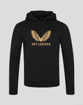Front view of black hoodie with gold wing emblem and HET LEGIOEN on the chest