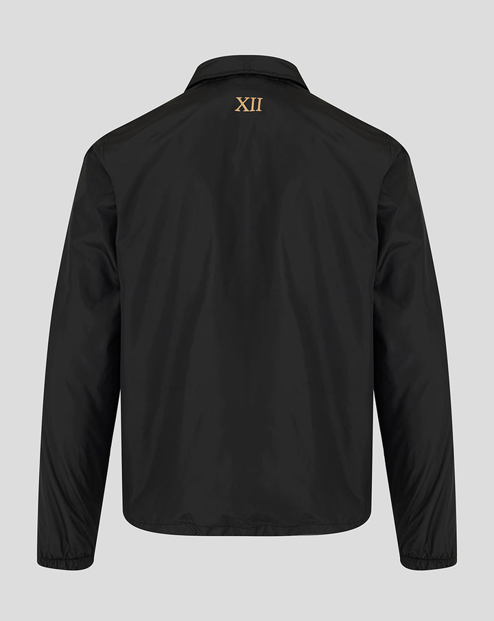 Back view of black walkout jacket with gold XII roman numeral near the collar