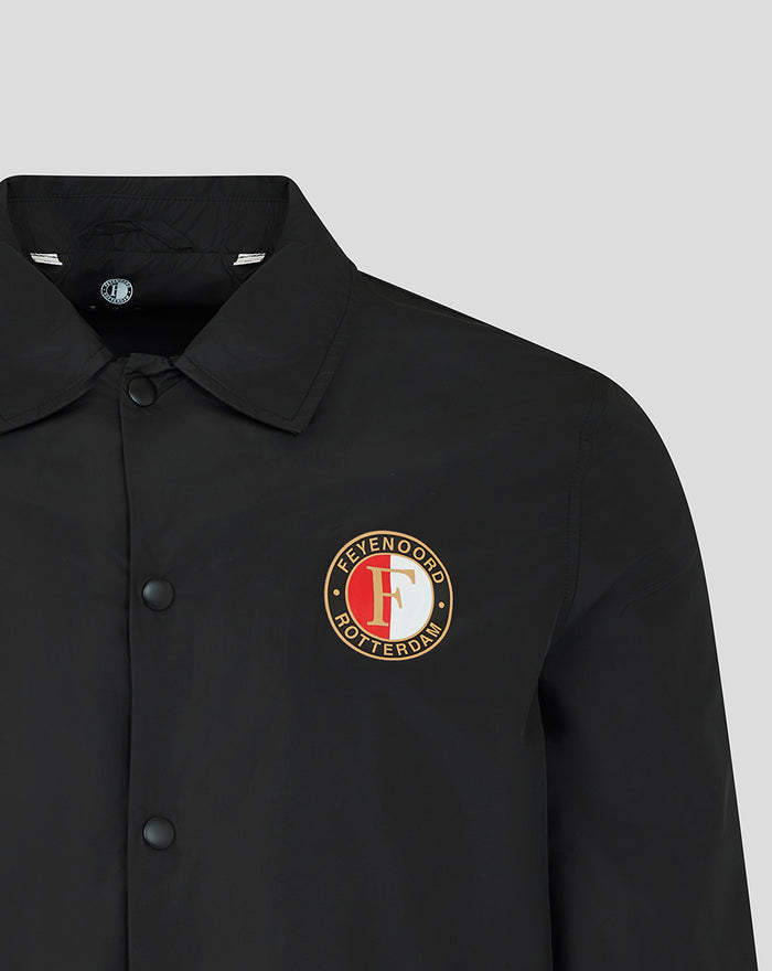 Close-up of left chest Feyenoord circular patch on black jacket