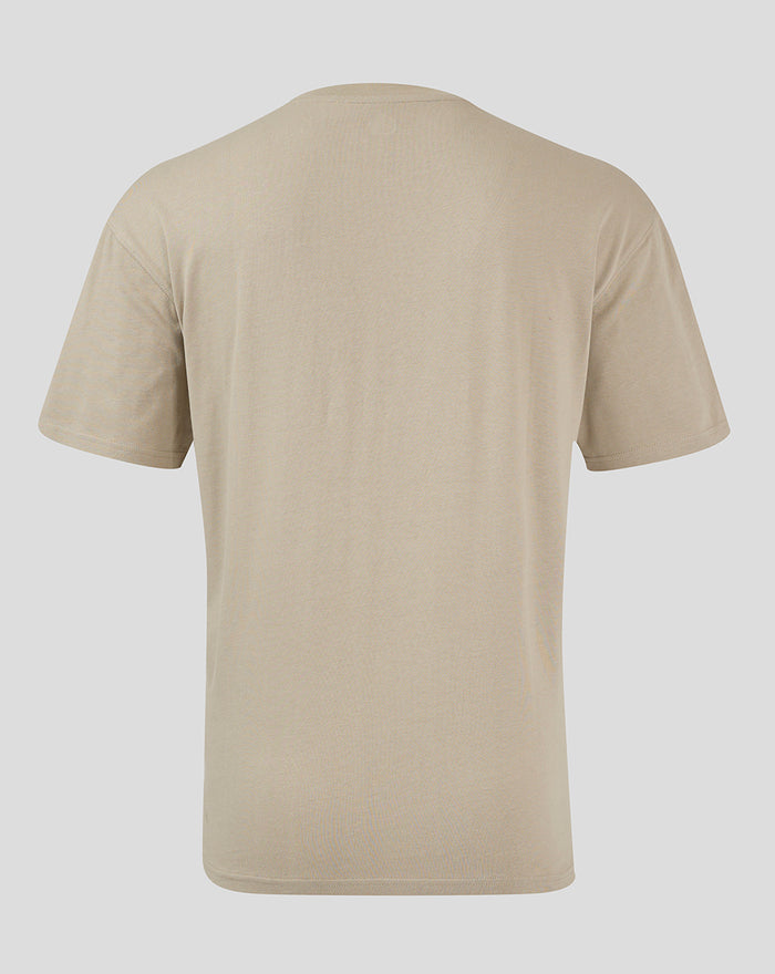 Back view of beige adult FEYENOORD contemporary T shirt with no graphics.