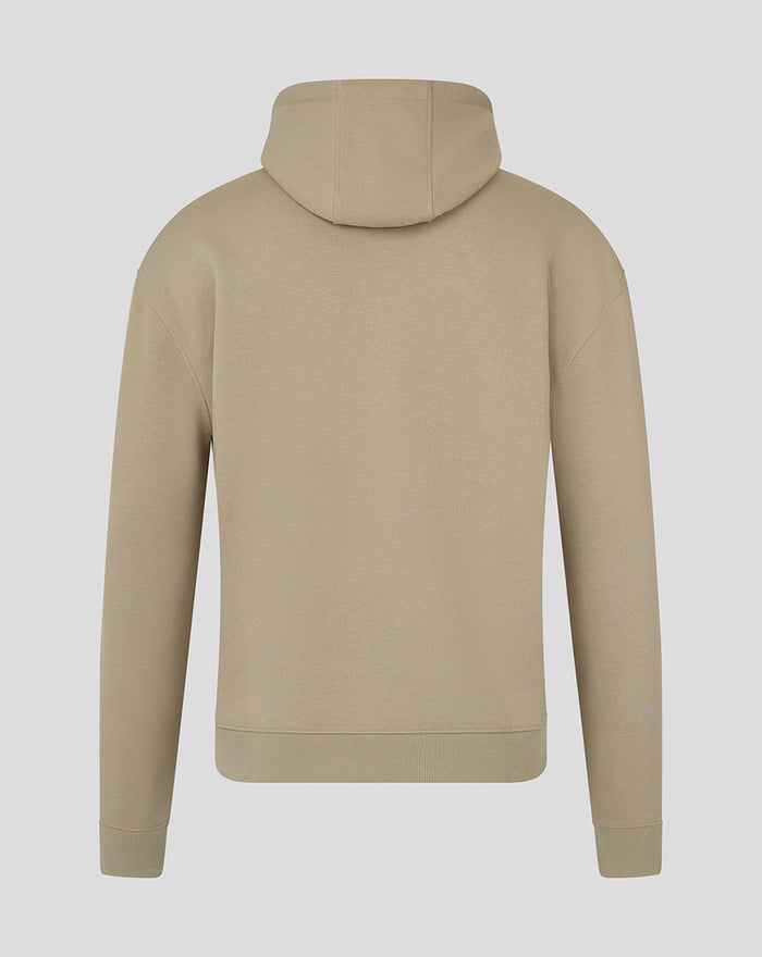 Back view of taupe gray Feyenoord contemporary hoodie showing a plain back
