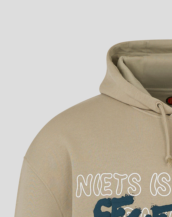 Taupe Feyenoord contemporary hoody with bold chest graphic and drawstring hood
