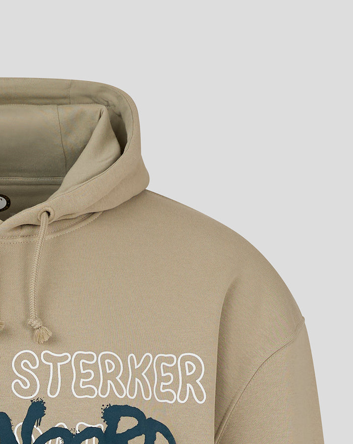Taupe grey Feyenoord contemporary hoody close up of hood and neckline