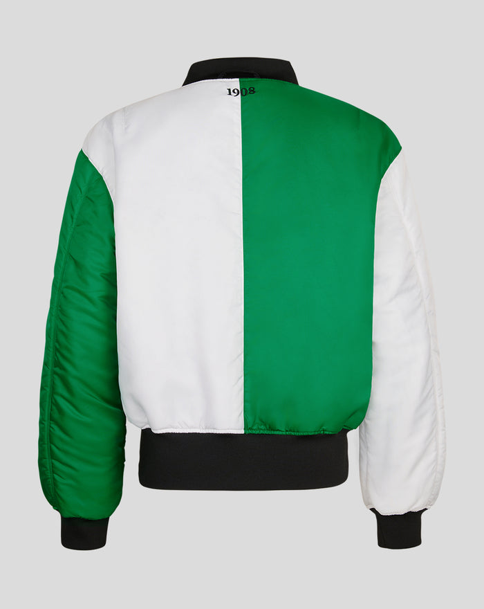 Back view of a Feyenoord reversible stadium jacket showing white and green color blocks